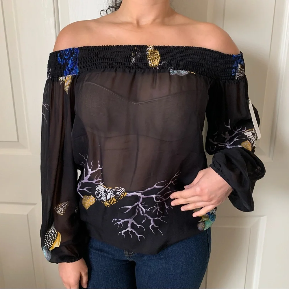 Gianni Versace silk off the shoulder see through top size 40 ( size 4 ) - Picture 1 of 10